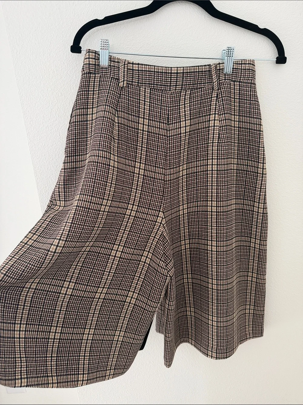 Zara Tan and Black Plaid A-Line Button-Front Skirt